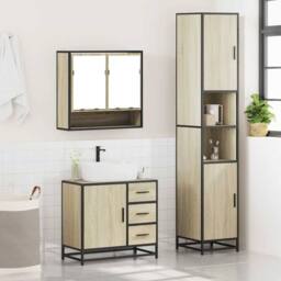 Berkfield Home 3 Piece Bathroom Furniture Set Sonoma Oak Engineered Wood in Light Tan - thumbnail 4