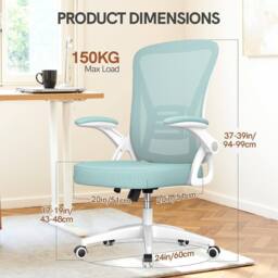 Gartistgo Ergonomic Mesh Office Chair with Flip-Up Arms & Lumbar Support in Mint - thumbnail 2