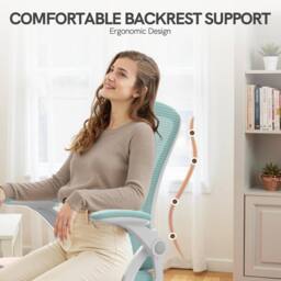 Gartistgo Ergonomic Mesh Office Chair with Flip-Up Arms & Lumbar Support in Mint - thumbnail 3