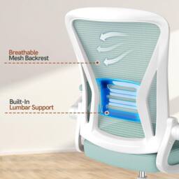 Gartistgo Ergonomic Mesh Office Chair with Flip-Up Arms & Lumbar Support in Mint - thumbnail 6