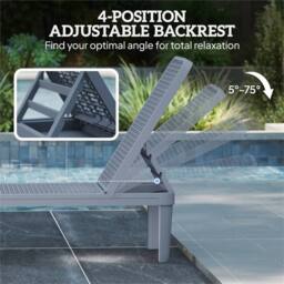 SPETLEK Dark Grey 4-Position Adjustable Plastic Outdoor Sun Lounger Bed - Size: 100 cm x 100 cm - thumbnail 6