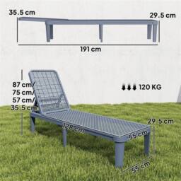 SPETLEK Dark Grey 4-Position Adjustable Plastic Outdoor Sun Lounger Bed - Size: 100 cm x 100 cm - thumbnail 2