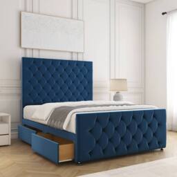 "BSSPOKE Maya Plush Velvet Divan Bed 54""Headboard & 2Drawers Footend &Mattress in Blue - Size: Double" - thumbnail 1