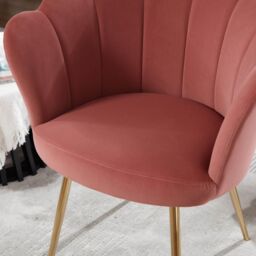 Home Source Boucle Fabric Scallop Shell Chair Wing Back Armchair Sofa Gold Legs in Pink - thumbnail 5