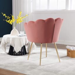 Home Source Boucle Fabric Scallop Shell Chair Wing Back Armchair Sofa Gold Legs in Pink - thumbnail 4