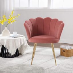 Home Source Boucle Fabric Scallop Shell Chair Wing Back Armchair Sofa Gold Legs in Pink - thumbnail 2