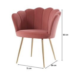 Home Source Boucle Fabric Scallop Shell Chair Wing Back Armchair Sofa Gold Legs in Pink - thumbnail 8