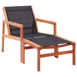 Berkfield Home Garden Chair with Footrest Solid Eucalyptus Wood & Textilene in Black - thumbnail 1
