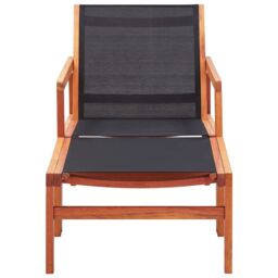 Berkfield Home Garden Chair with Footrest Solid Eucalyptus Wood & Textilene in Black - thumbnail 2