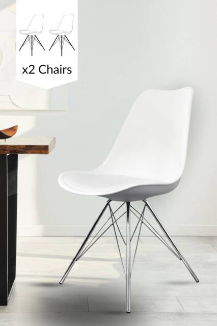 Fusion Living Set of 2 Soho Plastic Dining Chairs with Chrome Metal Legs in White - image 1