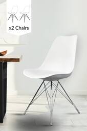 Fusion Living Set of 2 Soho Plastic Dining Chairs with Chrome Metal Legs in White - thumbnail 1