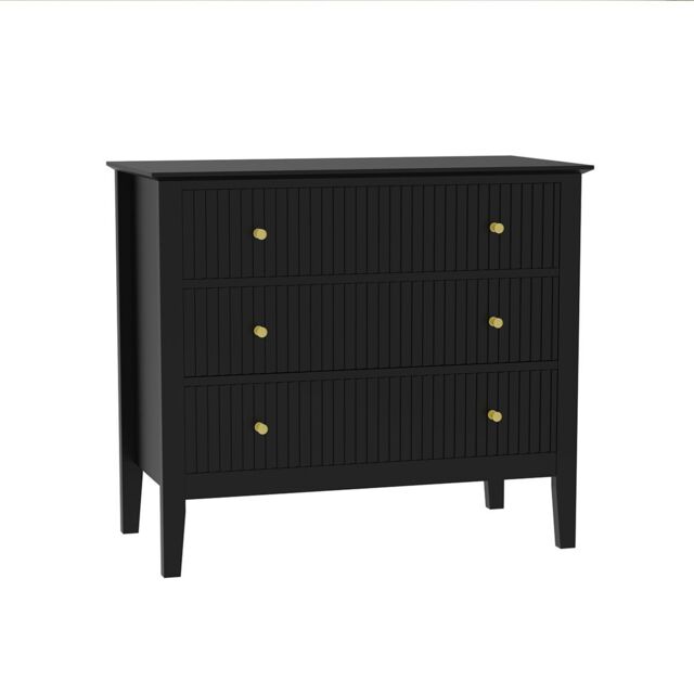 Melody Maison 3 Drawer Chest Of Drawers & Pair Of Bedside Tables - Hales Black Range - image 1