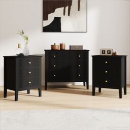Melody Maison 3 Drawer Chest Of Drawers & Pair Of Bedside Tables - Hales Black Range - thumbnail 2