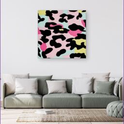 "Warren Reed - Designer Colourful Leopard Print Canvas in Pink - Size: W16"" x H16""" - thumbnail 4
