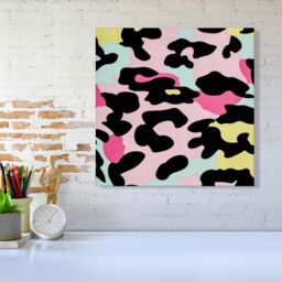 "Warren Reed - Designer Colourful Leopard Print Canvas in Pink - Size: W16"" x H16""" - thumbnail 2