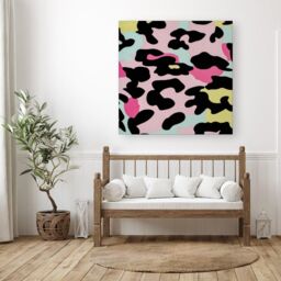 "Warren Reed - Designer Colourful Leopard Print Canvas in Pink - Size: W16"" x H16""" - thumbnail 3