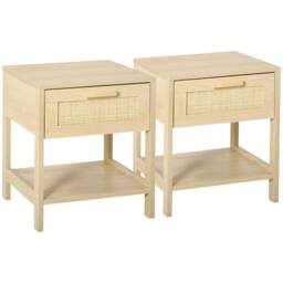 Wyld Haus Vicoha Set of 2 Natural Rattan Drawer Bedside Tables with Open Shelf - thumbnail 2
