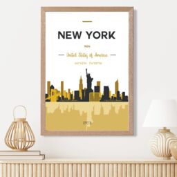 ARTZE New York Yellow & Black City Skyline Framed Print SIZE: A3 with Oak Frame - Size: A4 - thumbnail 2