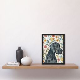 "Artery8 Great Dane Pet With Flowers Dog Lover Watercolour Framed Wall Art - Size: W12"" x H16""" - thumbnail 4