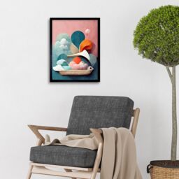 "Artery8 Wall Art Print Modern Boho Abstract Ship In Sky Clouds In Pastel Colours Toilet Art Framed in Black - Size: W12"" x H16""" - thumbnail 2