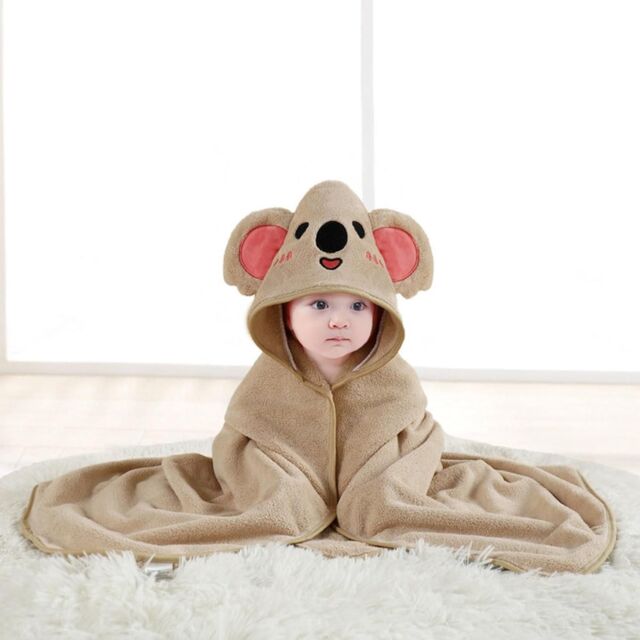 Dyzi Baby Hooded Towel Soft Absorbent Animal Cartoon Bath Towel for Kids in Light Brown - image 1