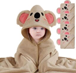 Dyzi Baby Hooded Towel Soft Absorbent Animal Cartoon Bath Towel for Kids in Light Brown - thumbnail 2