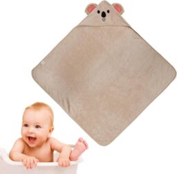 Dyzi Baby Hooded Towel Soft Absorbent Animal Cartoon Bath Towel for Kids in Light Brown - thumbnail 4