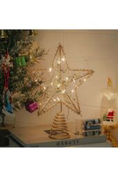 Living and Home Modern Metal Pre-Lit Star Christmas Tree Topper with Beads in Gold - thumbnail 5