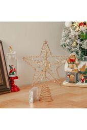 Living and Home Modern Metal Pre-Lit Star Christmas Tree Topper with Beads in Gold - thumbnail 4