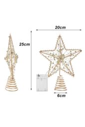 Living and Home Modern Metal Pre-Lit Star Christmas Tree Topper with Beads in Gold - thumbnail 3