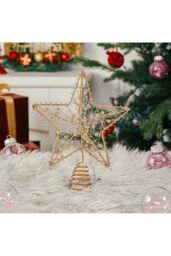 Living and Home Modern Metal Pre-Lit Star Christmas Tree Topper with Beads in Gold - thumbnail 6