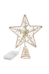Living and Home Modern Metal Pre-Lit Star Christmas Tree Topper with Beads in Gold - thumbnail 2