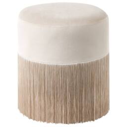 Wyld and Coco Velvet Beige Round Ottoman Pouffe with Tassels - thumbnail 2