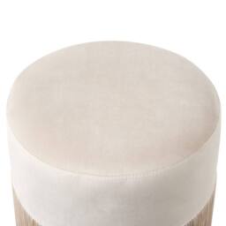Wyld and Coco Velvet Beige Round Ottoman Pouffe with Tassels - thumbnail 3