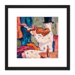 Artery8 Von Hennigs Clown Playing Violin Painting 8X8 Inch Square Wooden Framed Wall Art Print Picture with Mount in Black - thumbnail 1