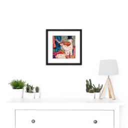 Artery8 Von Hennigs Clown Playing Violin Painting 8X8 Inch Square Wooden Framed Wall Art Print Picture with Mount in Black - thumbnail 2