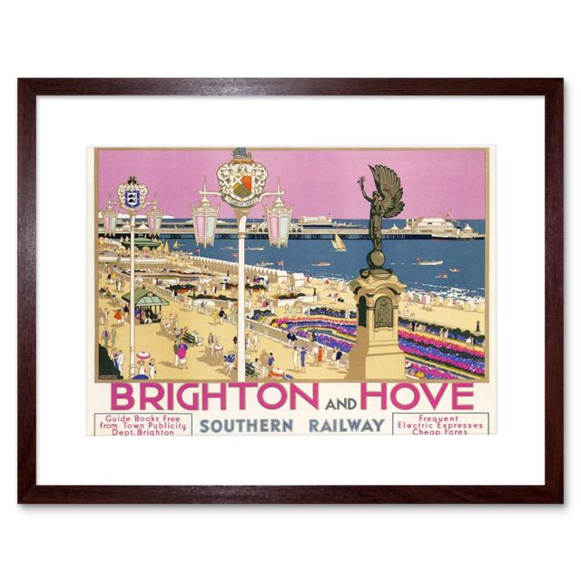 "Artery8 Wall Art Print Brighton Hove Sussex Beach Resort Travel Artwork Framed 9X7 Inch in Brown - Size: W7"" x H9""" - image 1