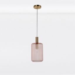 First Choice Lighting Set of 2 Blush Pink & Gold Fluted Glass Design Pendant Fittings - thumbnail 6