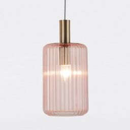 First Choice Lighting Set of 2 Blush Pink & Gold Fluted Glass Design Pendant Fittings - thumbnail 3