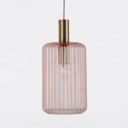 First Choice Lighting Set of 2 Blush Pink & Gold Fluted Glass Design Pendant Fittings - thumbnail 4