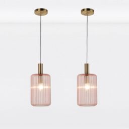 First Choice Lighting Set of 2 Blush Pink & Gold Fluted Glass Design Pendant Fittings
