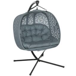 OUTSUNNY Double Hanging Swing Chair w/ Stand & Cup Holders, Charcoal Grey in Dark Grey - thumbnail 2