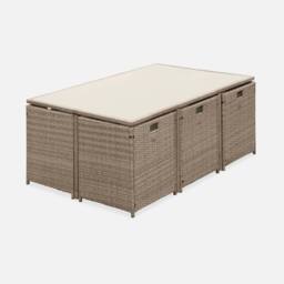 sweeek 6 To 10-seater Rattan Cube Table Set With Chairs in Beige - thumbnail 2