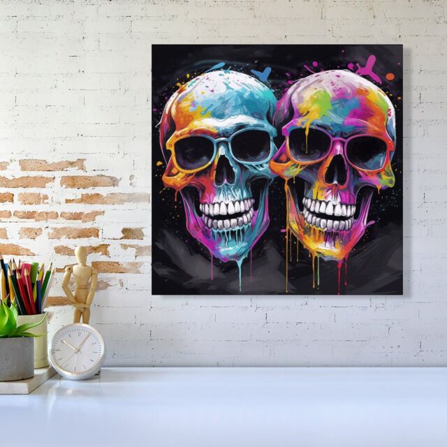 Warren Reed - Designer Splashart Happy Skeletons In Glasses Canvas - Size: w10 inch x h10 inch - image 1