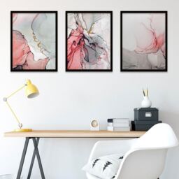 "Wee Blue Coo Wall Art Print Abstract Paint Pink Grey Marble Swirls Black Framed Poster Pack of 3 - Size: W12"" x H16""" - thumbnail 3