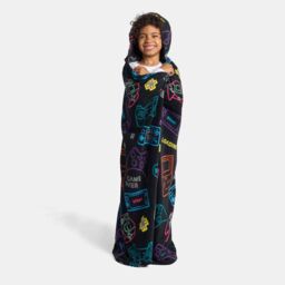 OHS Kids Gaming Wearable Hooded Fleece Blanket in Black