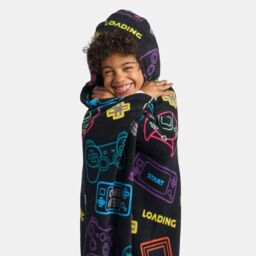 OHS Kids Gaming Wearable Hooded Fleece Blanket in Black - thumbnail 2