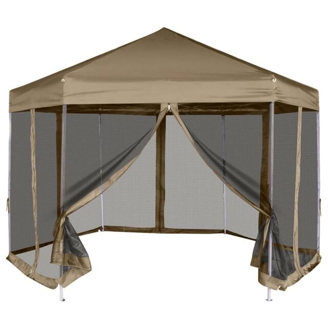 Berkfield Home Hexagonal Pop-Up Marquee with Sidewalls 3.6x3.1 m Taupe 220g/m ² in Beige - image 1