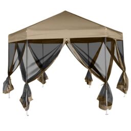 Berkfield Home Hexagonal Pop-Up Marquee with Sidewalls 3.6x3.1 m Taupe 220g/m ² in Beige - thumbnail 3