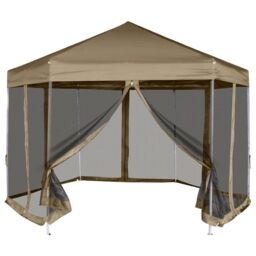 Berkfield Home Hexagonal Pop-Up Marquee with Sidewalls 3.6x3.1 m Taupe 220g/m ² in Beige - thumbnail 1